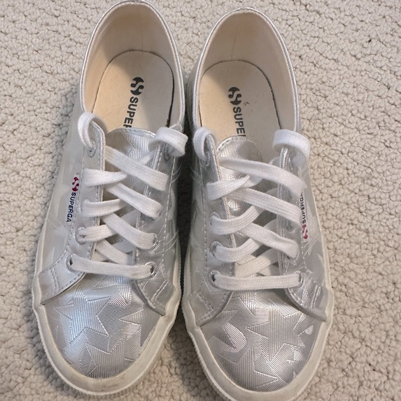 Superga Silver Metallic Trainers Tennis Shoes Size 6.5 - Picture 1 of 5